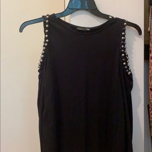 ZARA Black Long Sleeve Pearl Detail Top